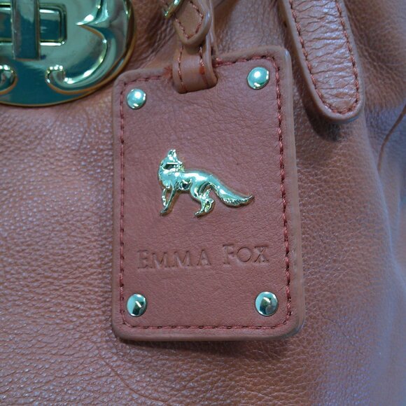 Emma Fox Large Leather Orange & Brown Color block gold tone Hardware Purse Bag - Picture 6 of 15